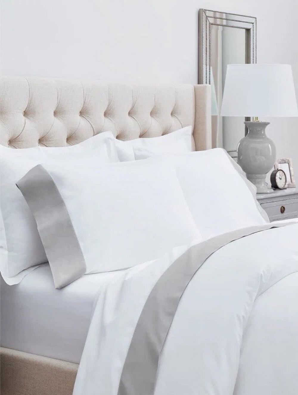 Boll & Branch Organic Cotton King Sheet Set White Pewter Trim NEW $378